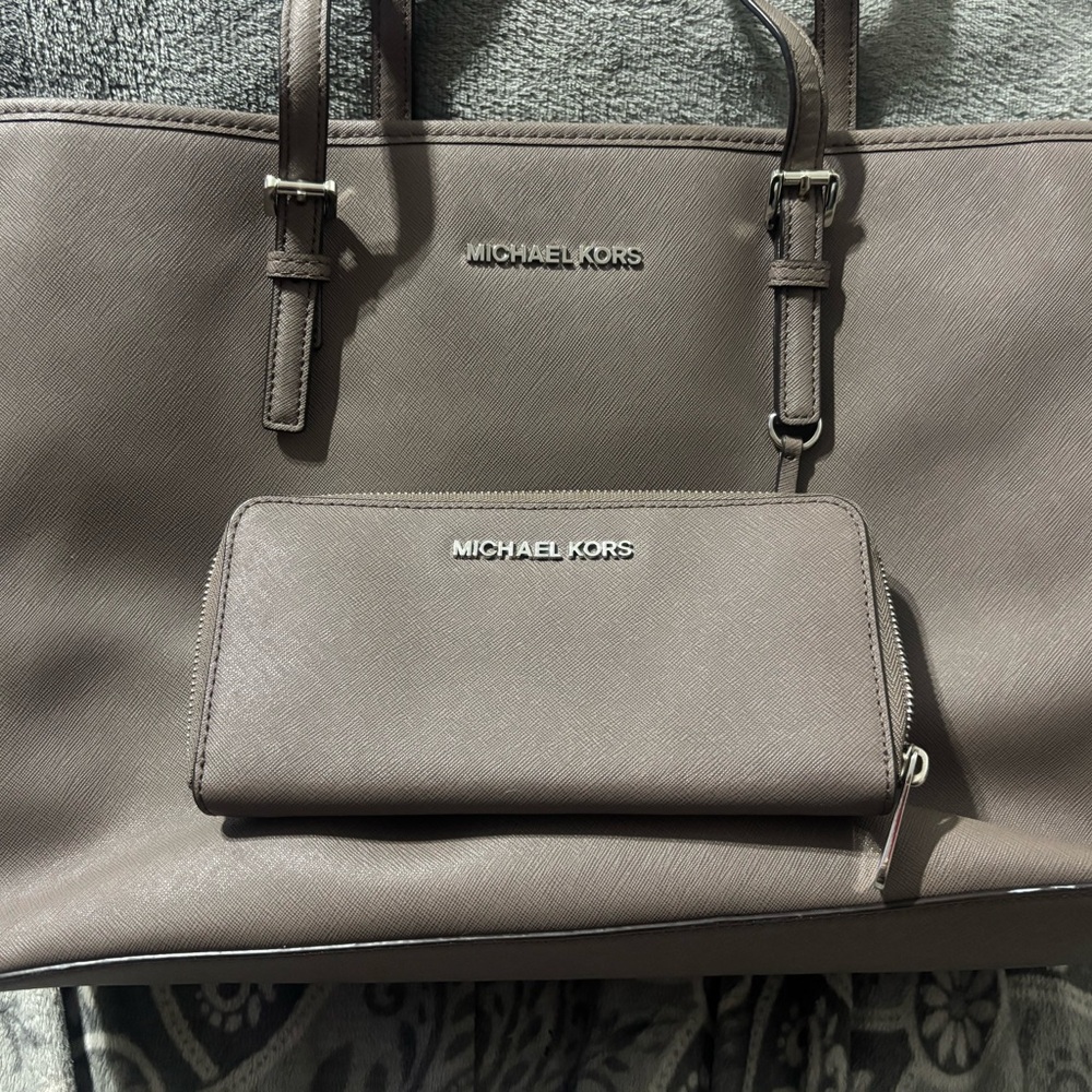 Michael Kors Brown Leather Tote with Silver Hardware